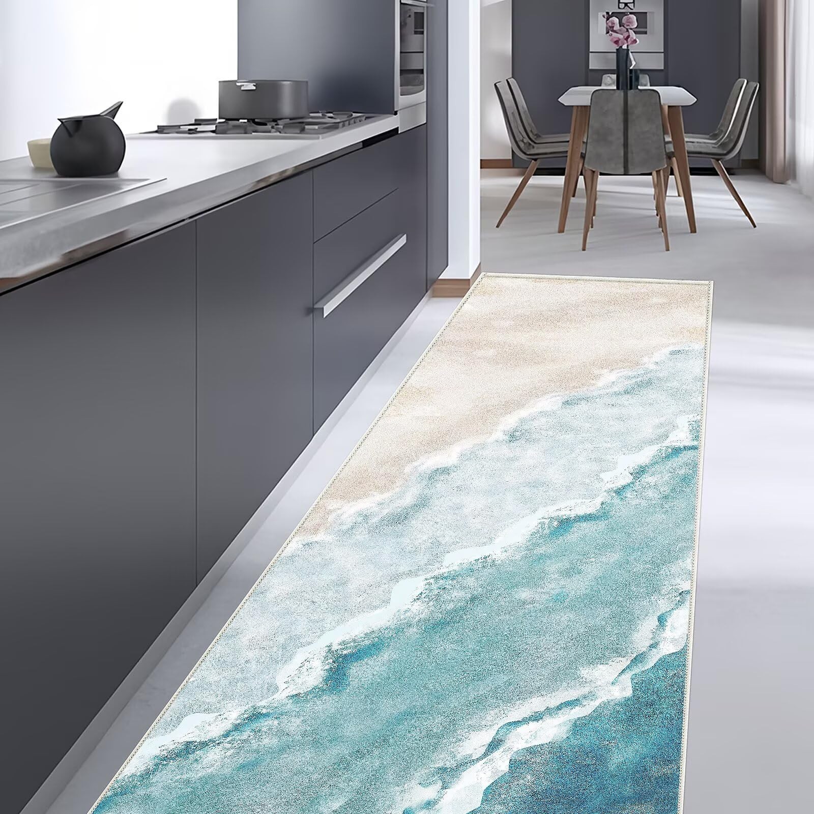 Beach Pattern 2x8ft Runner Rug Non Slip Washable Kitchen Runner Rug with Rubb... gallery