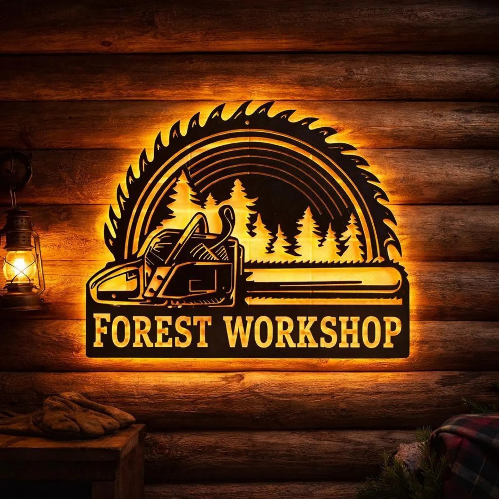 Personalized Chainsaw Woodworker LED Metal Sign, Custom Woodworker Name Decor gallery