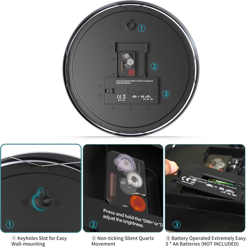 Wall Clock, with LED Digital Display, Modern Decro Wall Clock, Silent Non gallery