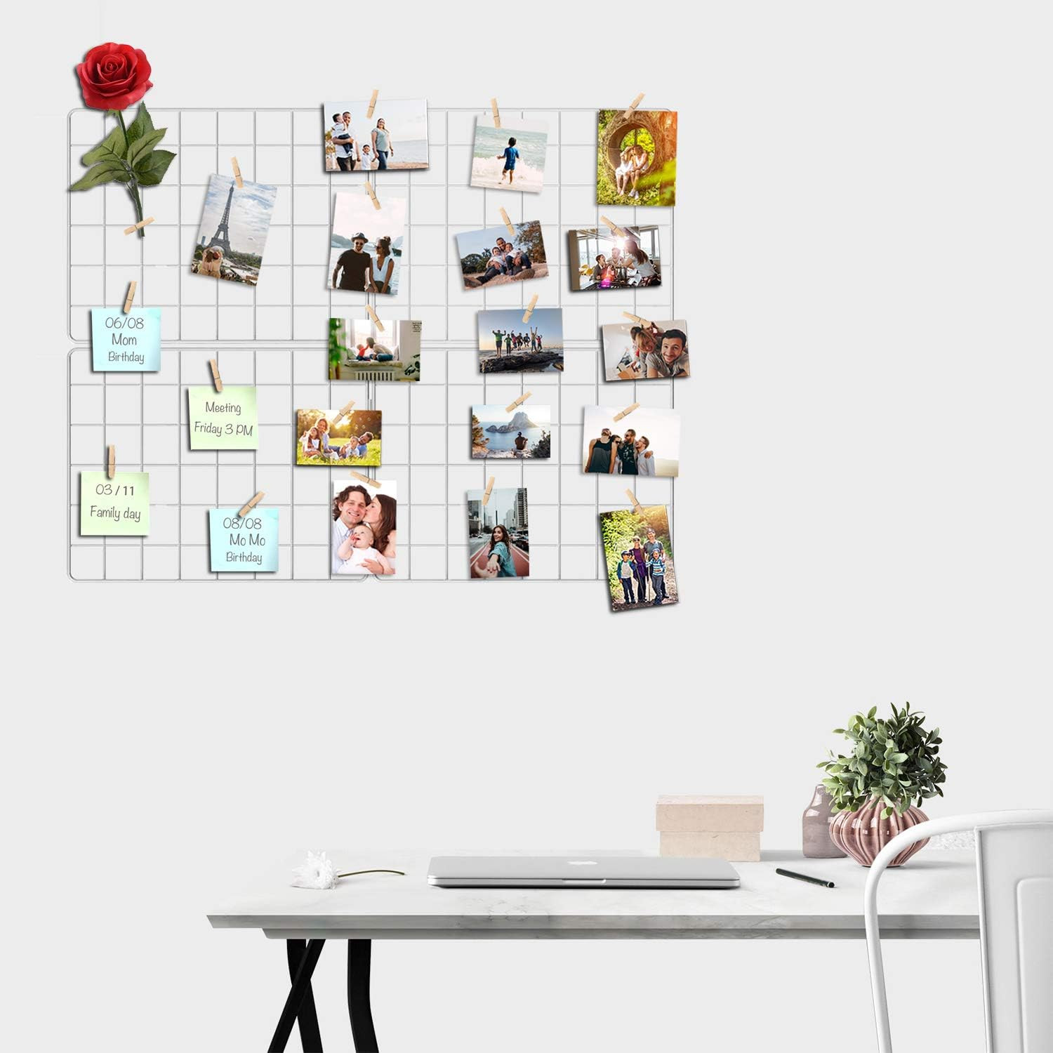 Wire Wall Grid Panel for Photo Display, DIY White Iron Picture Frames Collage fo gallery