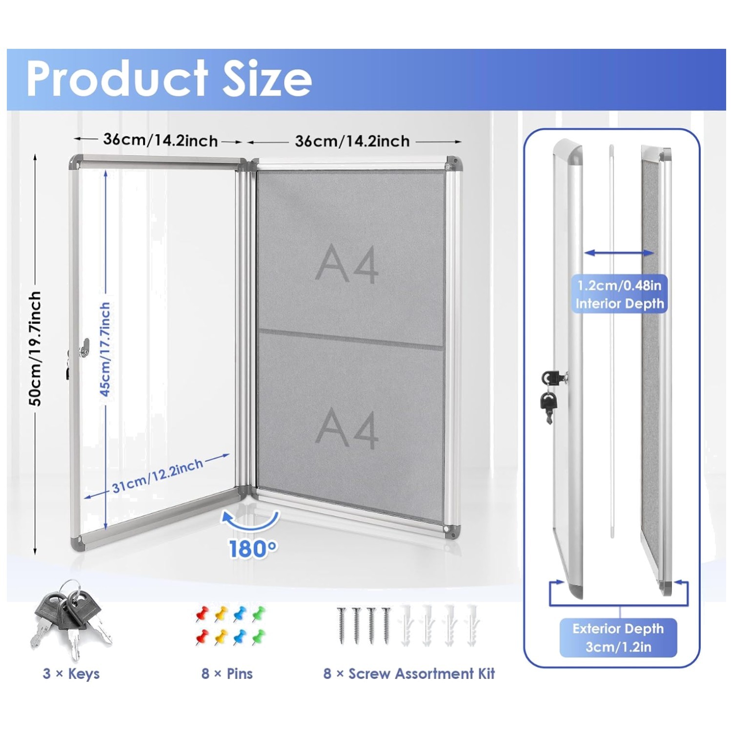 Lockable Enclosed Bulletin Board, Grey Felt, Wall Mount gallery