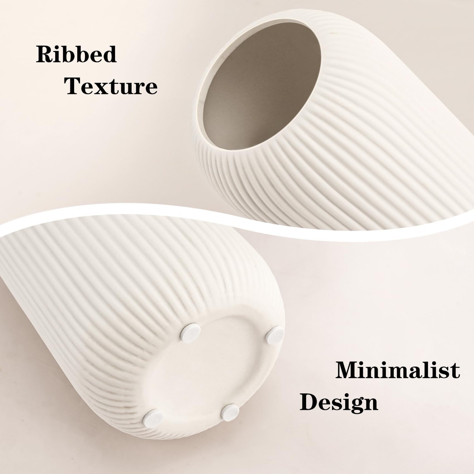 Ceramic Ribbed Flower Vase Modern Small White – 8" Tall Home Decor gallery
