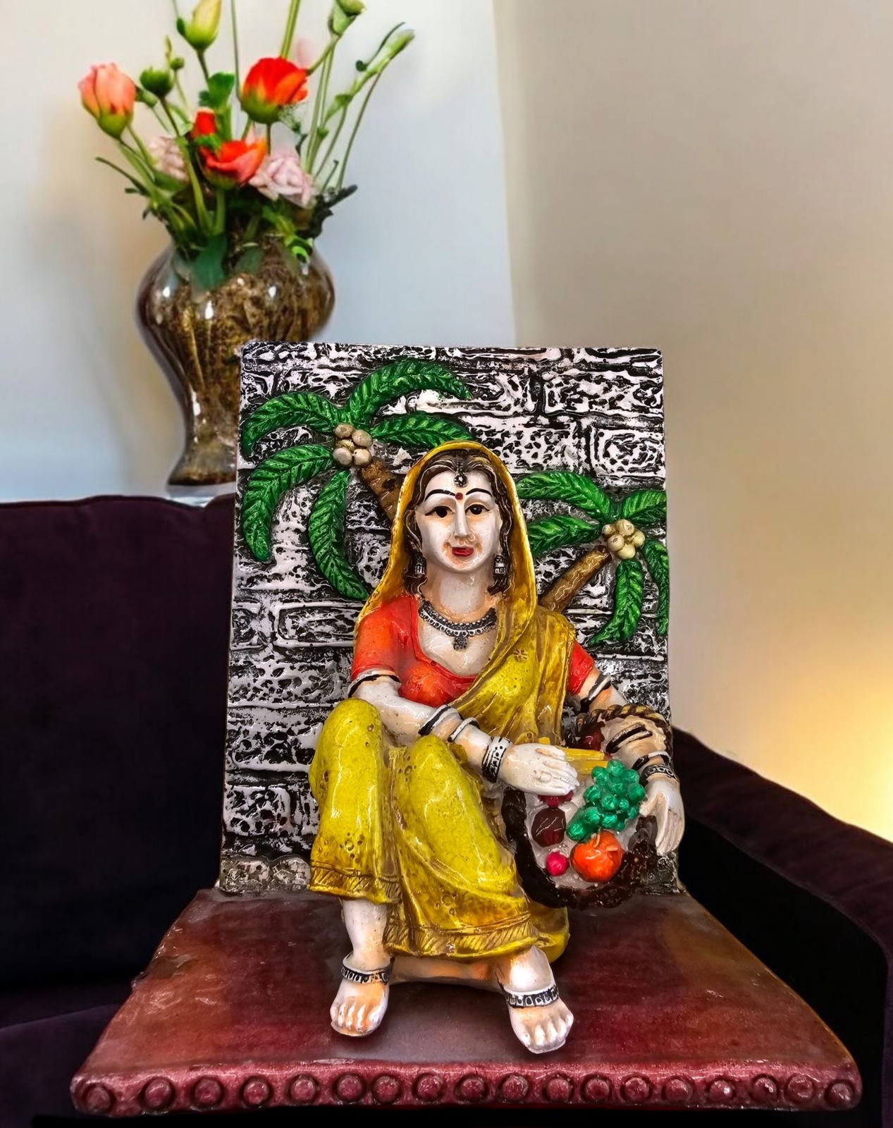 Vintage Hand Painted Rajasthani Lady 3D Wall Hanging Plaque / Table Showpiece gallery