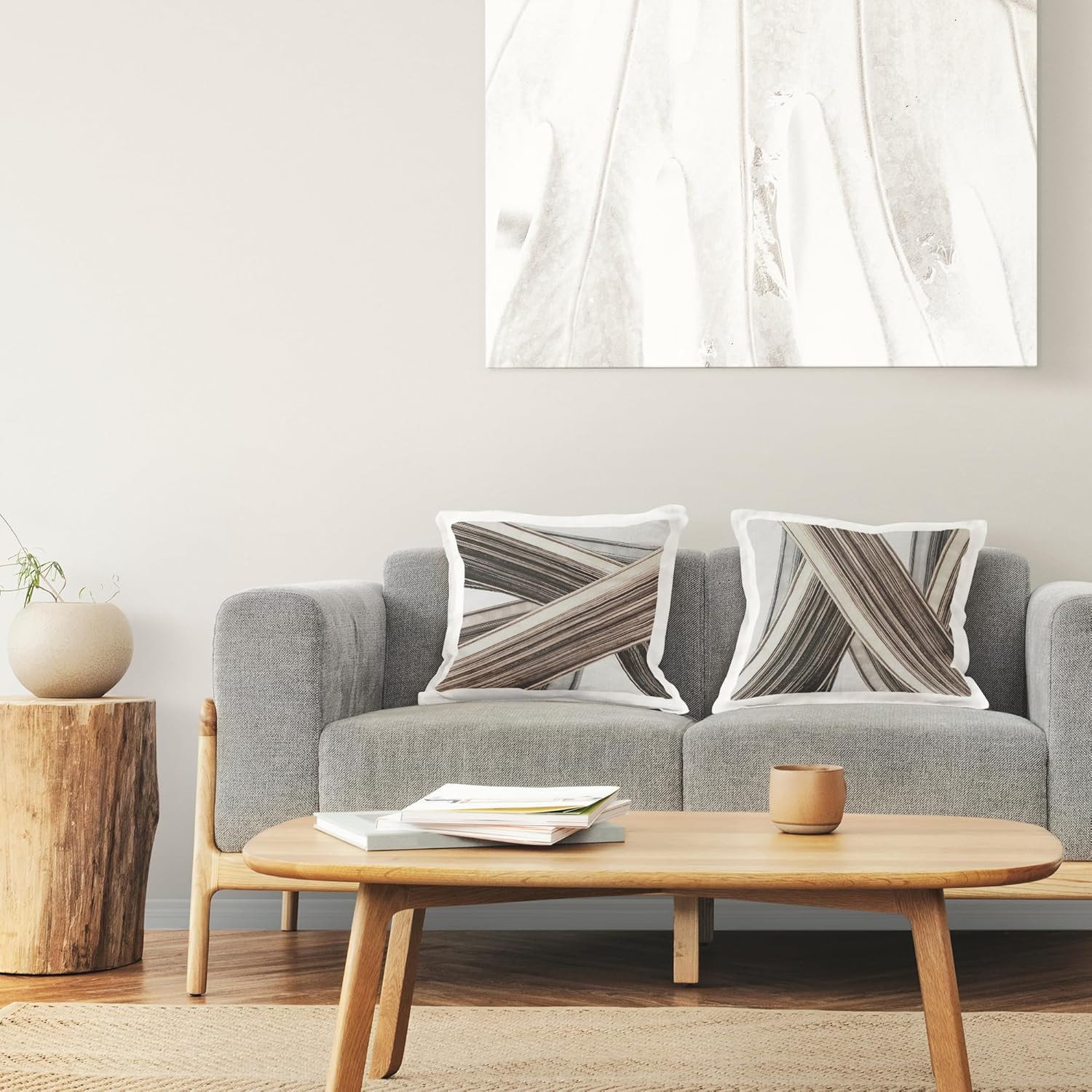 Stupell Layered Depth Abstract Throw Pillows, Set of 2, Grey, 18x18 Inches gallery