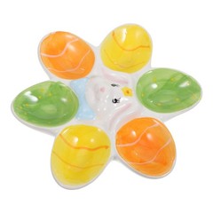 Ceramic Deviled Egg Platter, Easter Serving Plate – 6 Hole Bunny Design Devil…