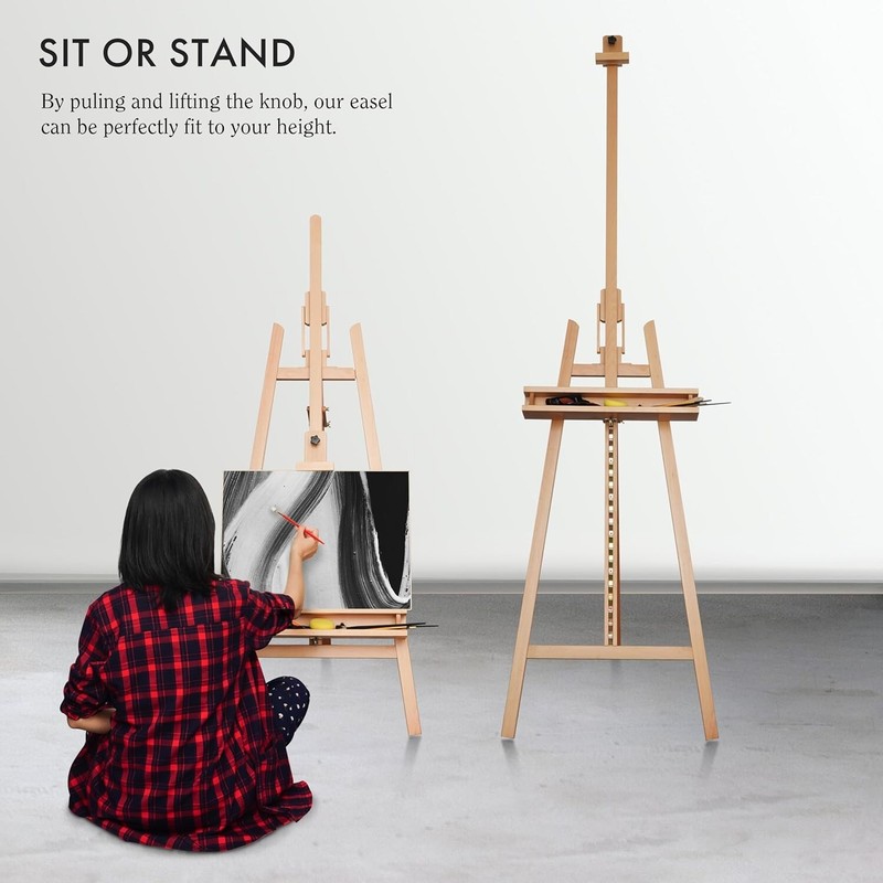 ARTIFY Large Solid Beechwood Painters Easel with Brush Holder for Adults gallery