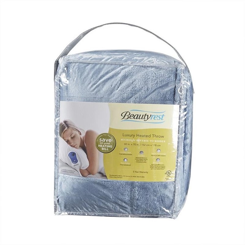 Pemberly Row Polyester Microlight and Berber Solid Heated Throw in Blue gallery