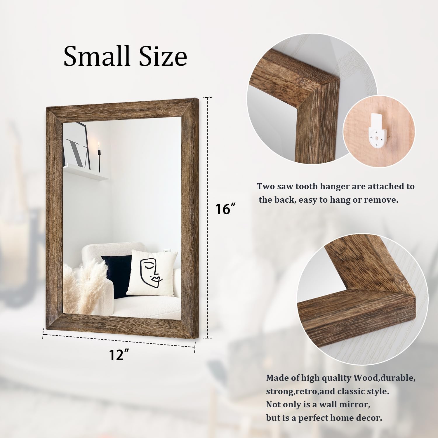 Rustic Wood Mirror Rectangle Decorative Wall Mirrors with Frame for Bedroom L... gallery