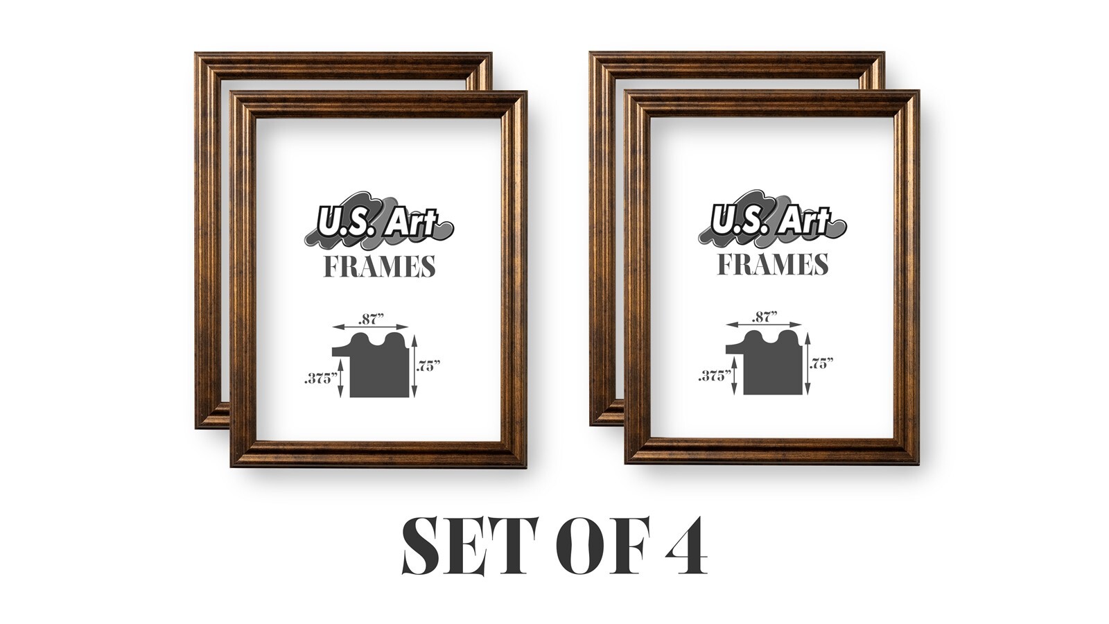 US ART Frames .75" Distressed Bronze Picture Frame 11" to 24" - Set of four gallery