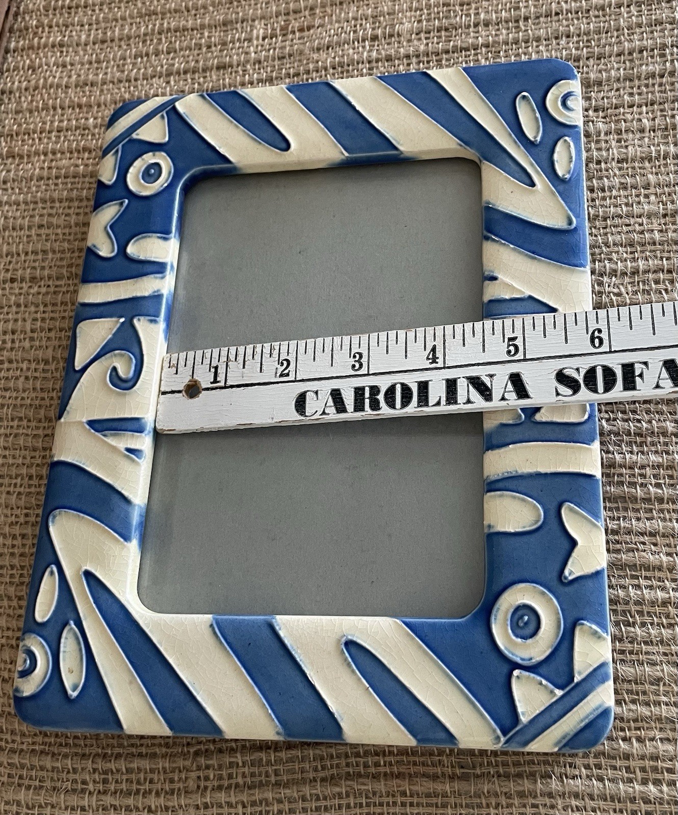 Blue White Picture Photo Frame Stoneware/Pottery Material Heavy Holds 5 X 7 gallery