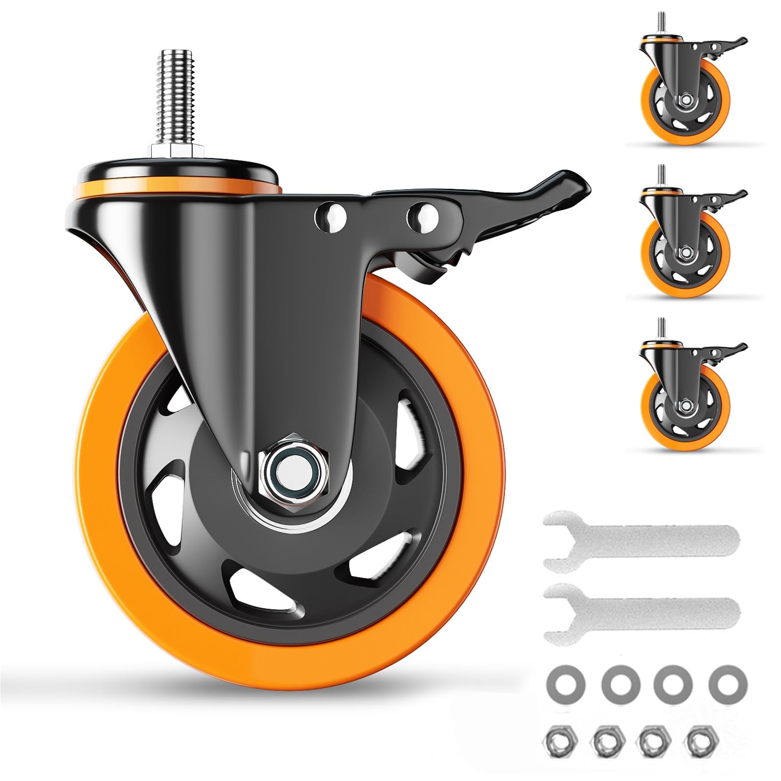 3 Inch Caster Wheels 2200Lbs Threaded Stem Casters Set of 4 Heavy Duty 1/2"-1... gallery