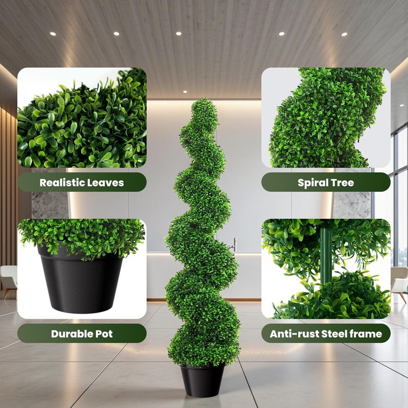 3FT 2 PCS Realistic Artificial Spiral Boxwood Topiary Trees w/Durable Pot gallery