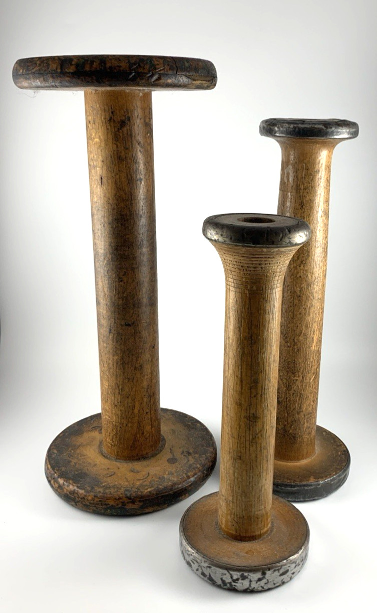 Wooden Spools Rustic Textile Bobbins Industrial | Various Size | Lot of 3 | Used gallery
