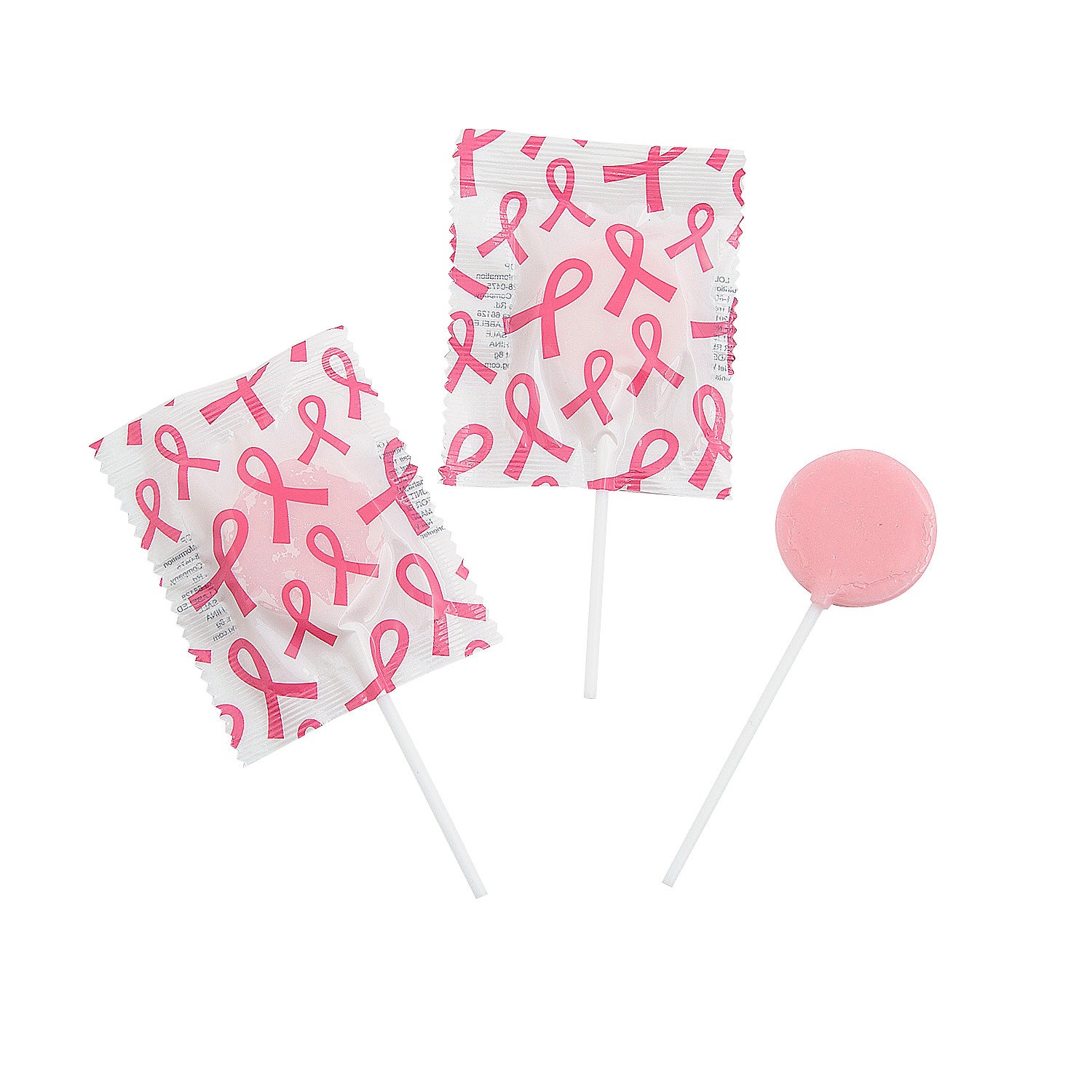 Fun Express Pink Ribbon Printed Fruit Flavor Lollipops, 1 1/4" 1 Lb – 57 Piece gallery