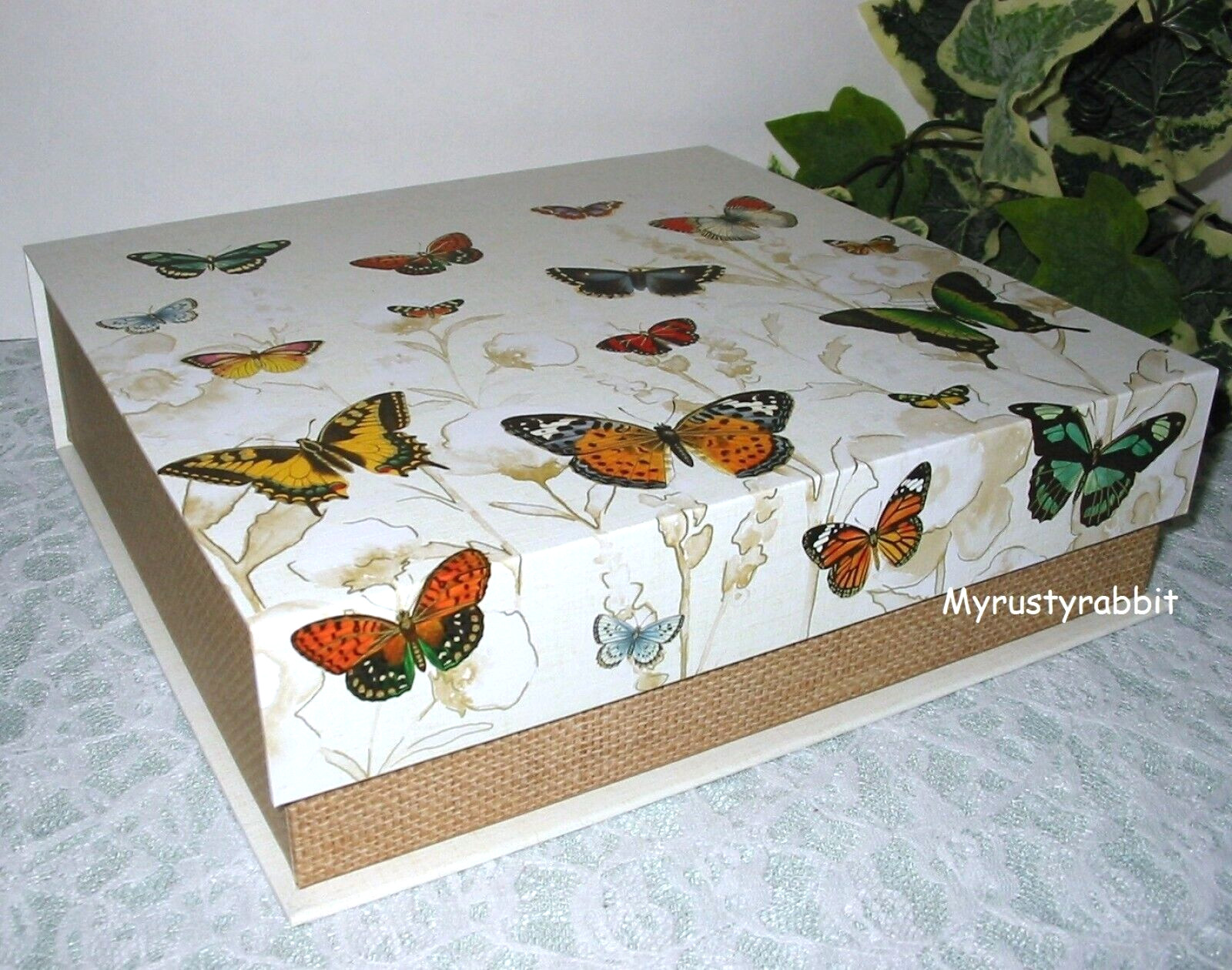 Punch Studio Butterfly Storage Keepsake Box Flip Top #14565 Medium 9-3/4" - New gallery
