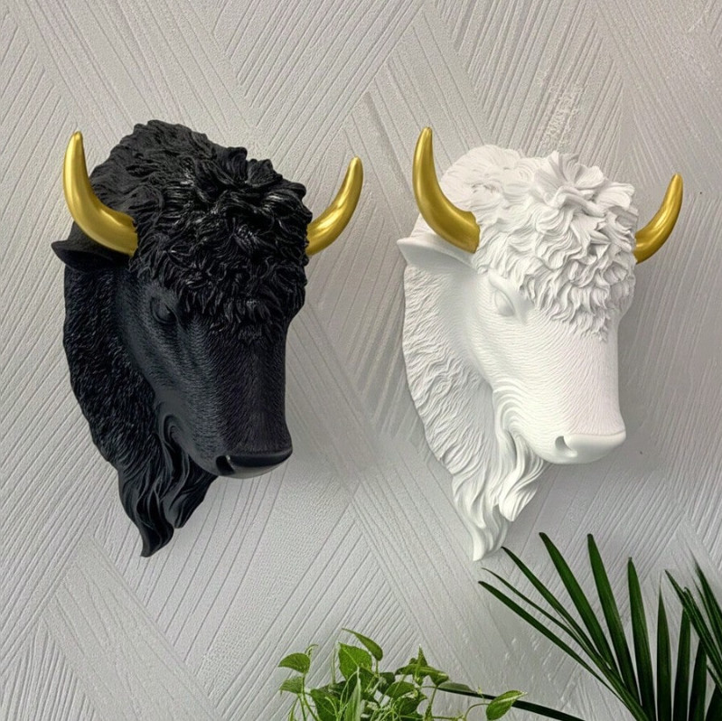 Western Rustic Bison Head Wall Decor 3D Buffalo Sculpture Gold Horns 19.7" gallery