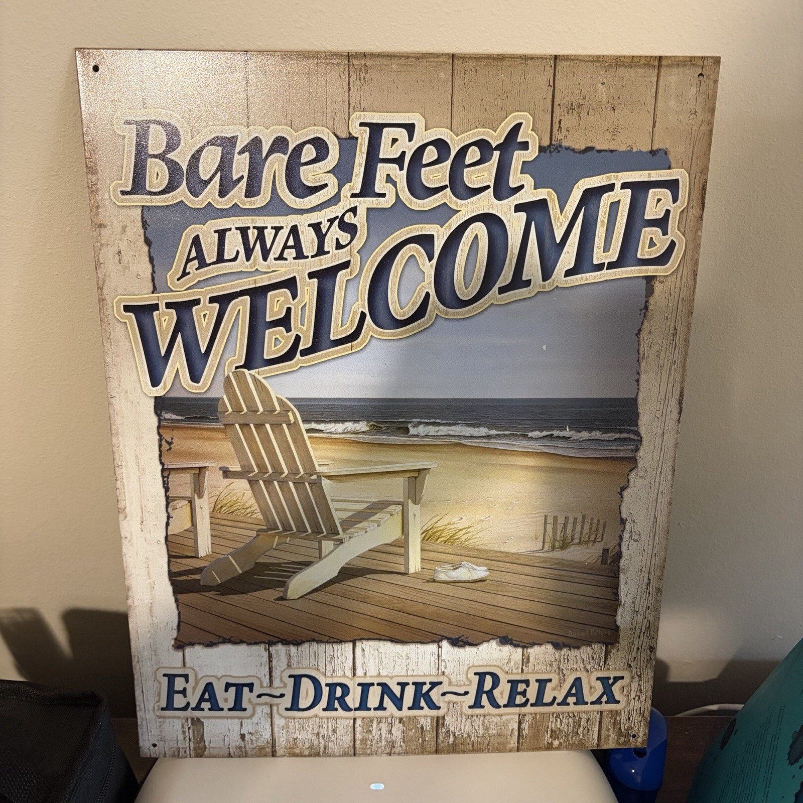 Rustic Style Metal Sign Beach Theme Bare Feet Always Wecome Here 16 x 12.5 in gallery