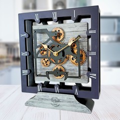 The Gears Clock CANADA LINE DESK CLOCK SQUARE (HYBRID WALL) 10 INCH SILVER GREY