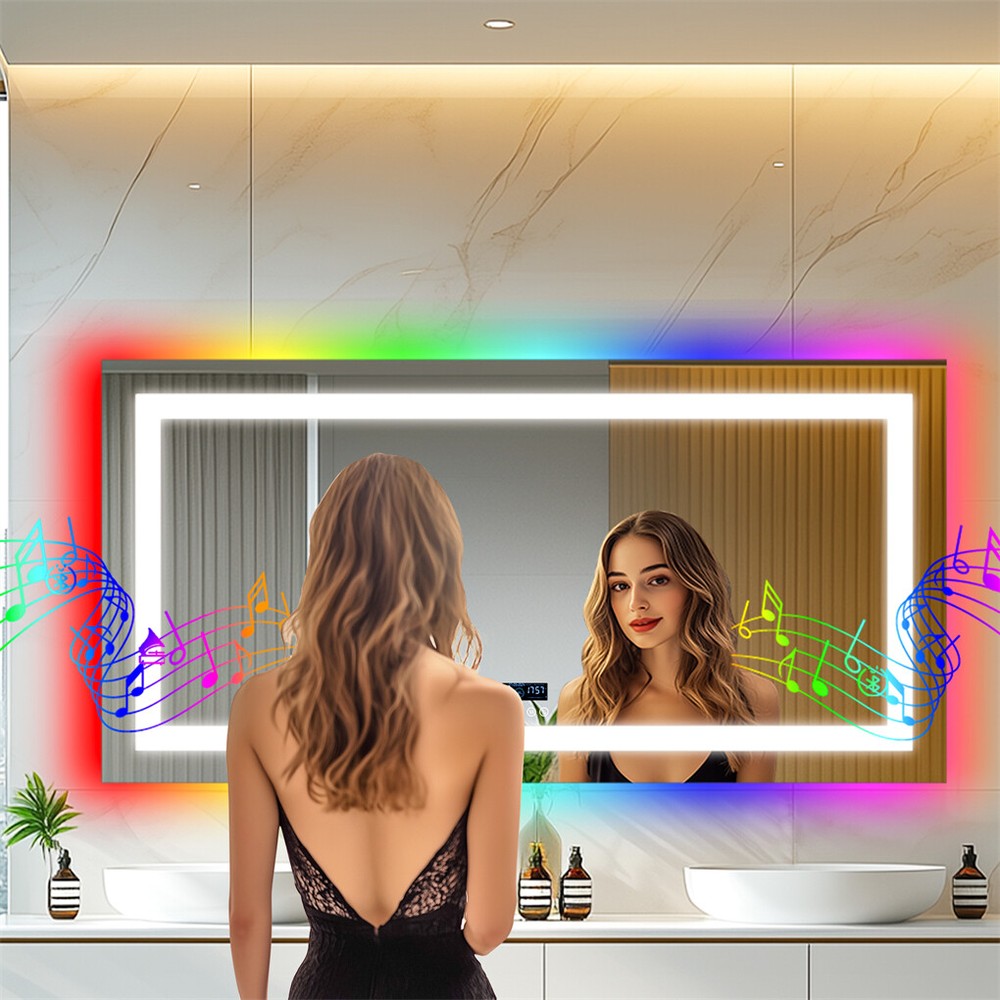 LUVODI Bluetooth LED Lighted Bathroom Mirror RGB Backlight Music Makeup Mirror