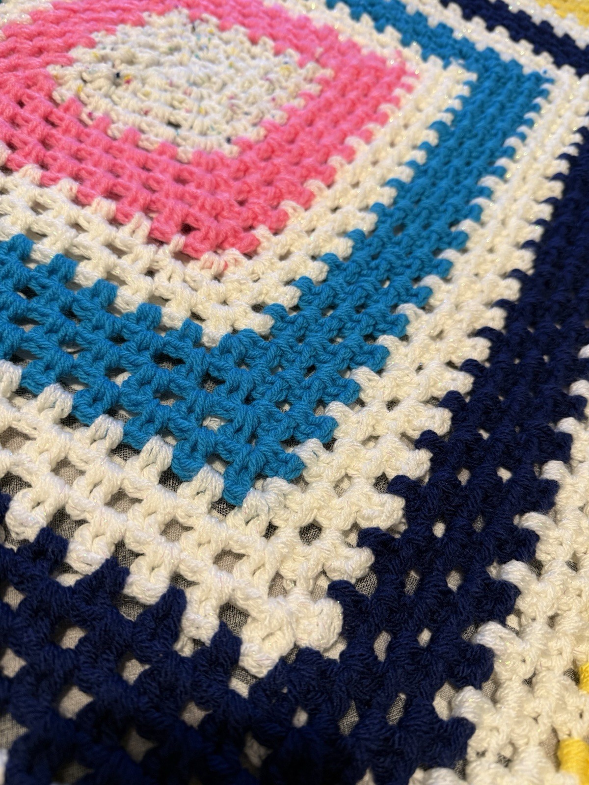 Handmade Crochet Colorful Rainbow Blanket Reversible 43"x45" Boho Hippie gallery