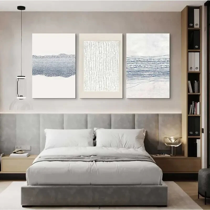 3pcs Blue White Grunge Geometric Pattern Abstract Shapes Canvas Unframed gallery