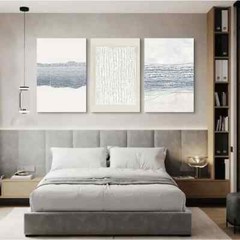 3pcs Blue White Grunge Geometric Pattern Abstract Shapes Canvas Unframed