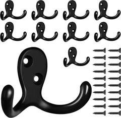 10 Pack Coat Hooks Wall Hooks for Hanging, Heavy Duty Double Prong Metal Hook
