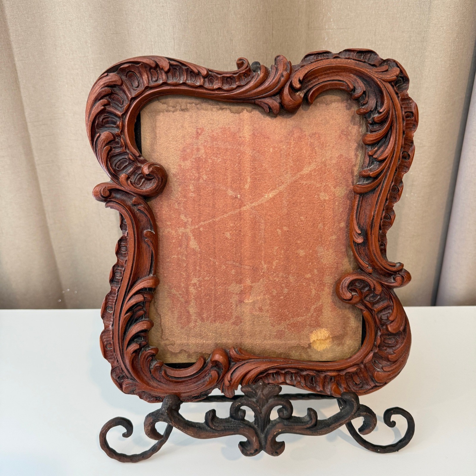 Vintage Ornate Scrollwork Picture Frame Brown Faux Wood Baroque Rococo Style gallery