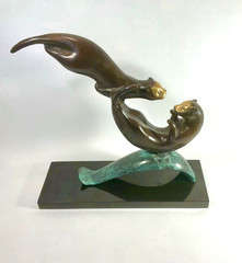 Balancing Act Otters BRASS & MARBLE 11” Tabletop Statue #567B