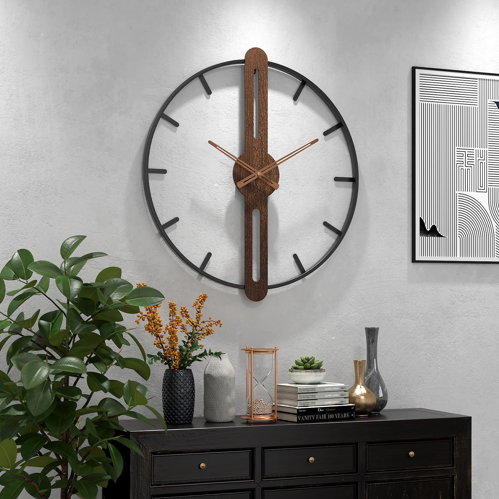 DAYDAYART Modern Walnut Dial Wall Clock, Wood Large W gallery