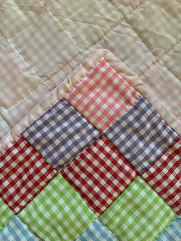 Patchwork Plaid Gingham Throw Blanket Multicolor Pastels 35” x 37” Handmade gallery