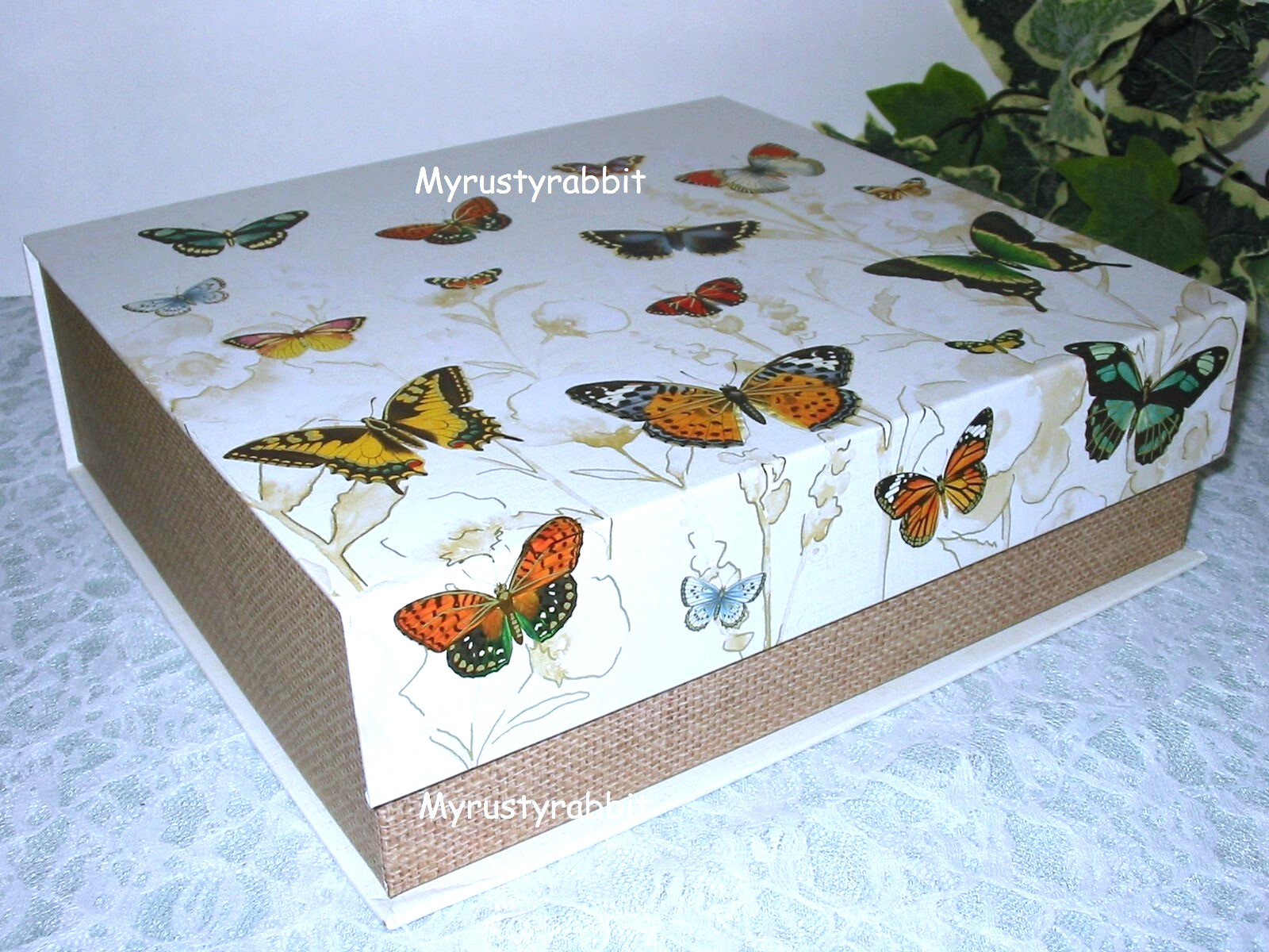Punch Studio Butterfly Storage Keepsake Box Flip Top 14566 Large 11" ~ New gallery