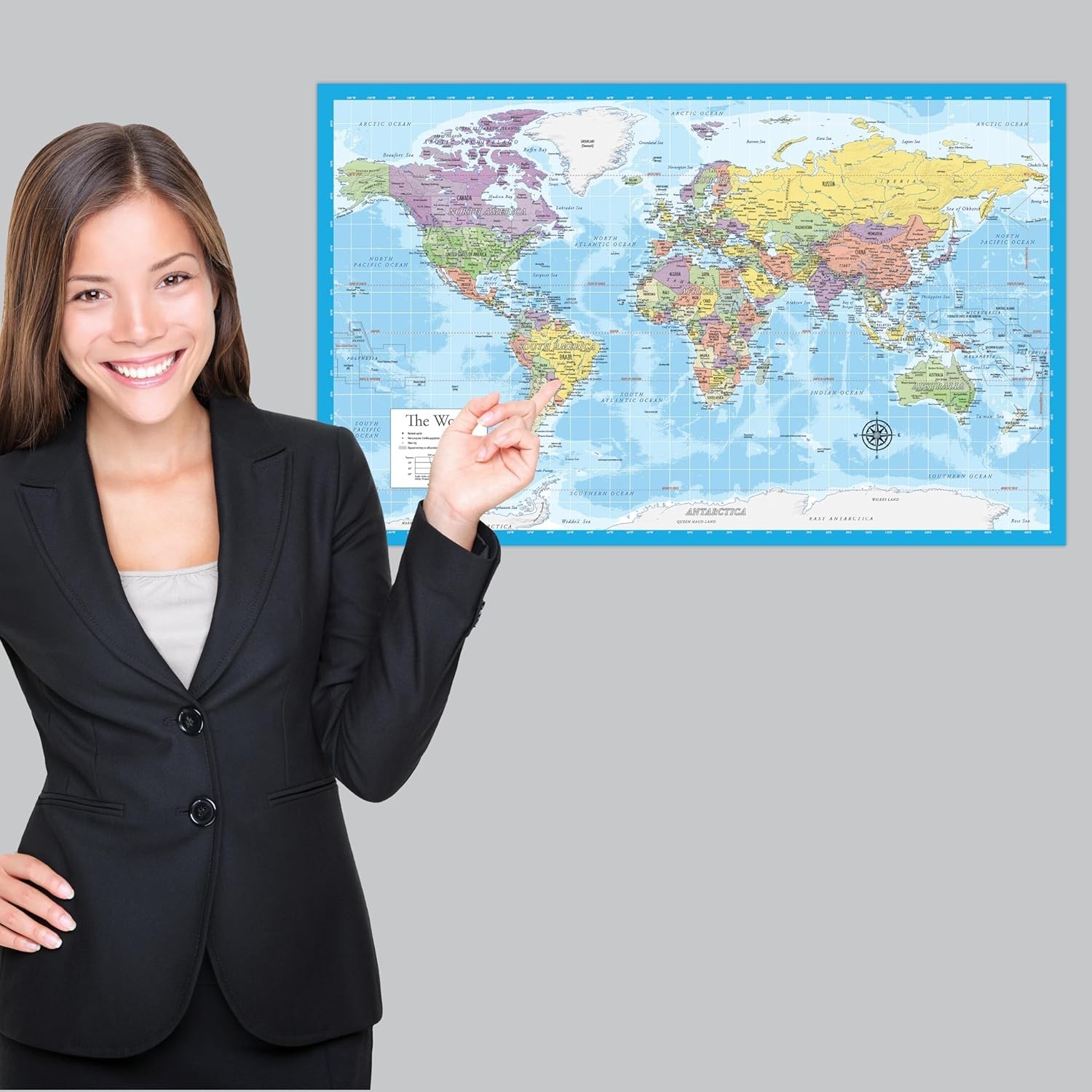2 Pack - Laminated World Map & US Map Poster Set - Wall Chart Map of the World gallery