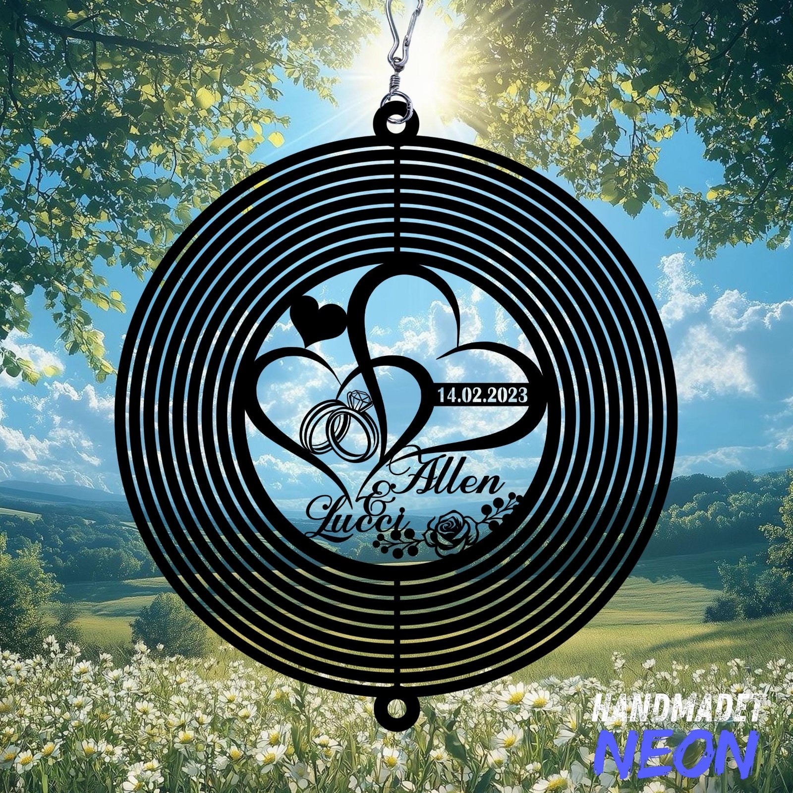 Personalized Couple Rings Wind Spinner, Custom Anniversary Gift Decor gallery