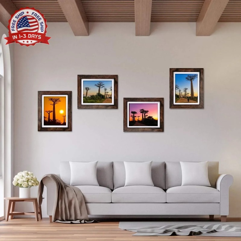 8x10 Picture Frames Rustic Brown Engineered Wood 4 Pcs for Wall Tabletop gallery