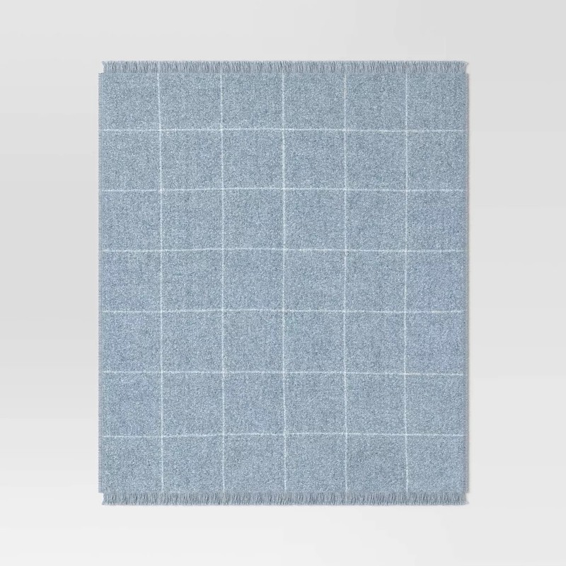 Windowpane Boucle Throw Blanket Blue/Cream - Threshold gallery