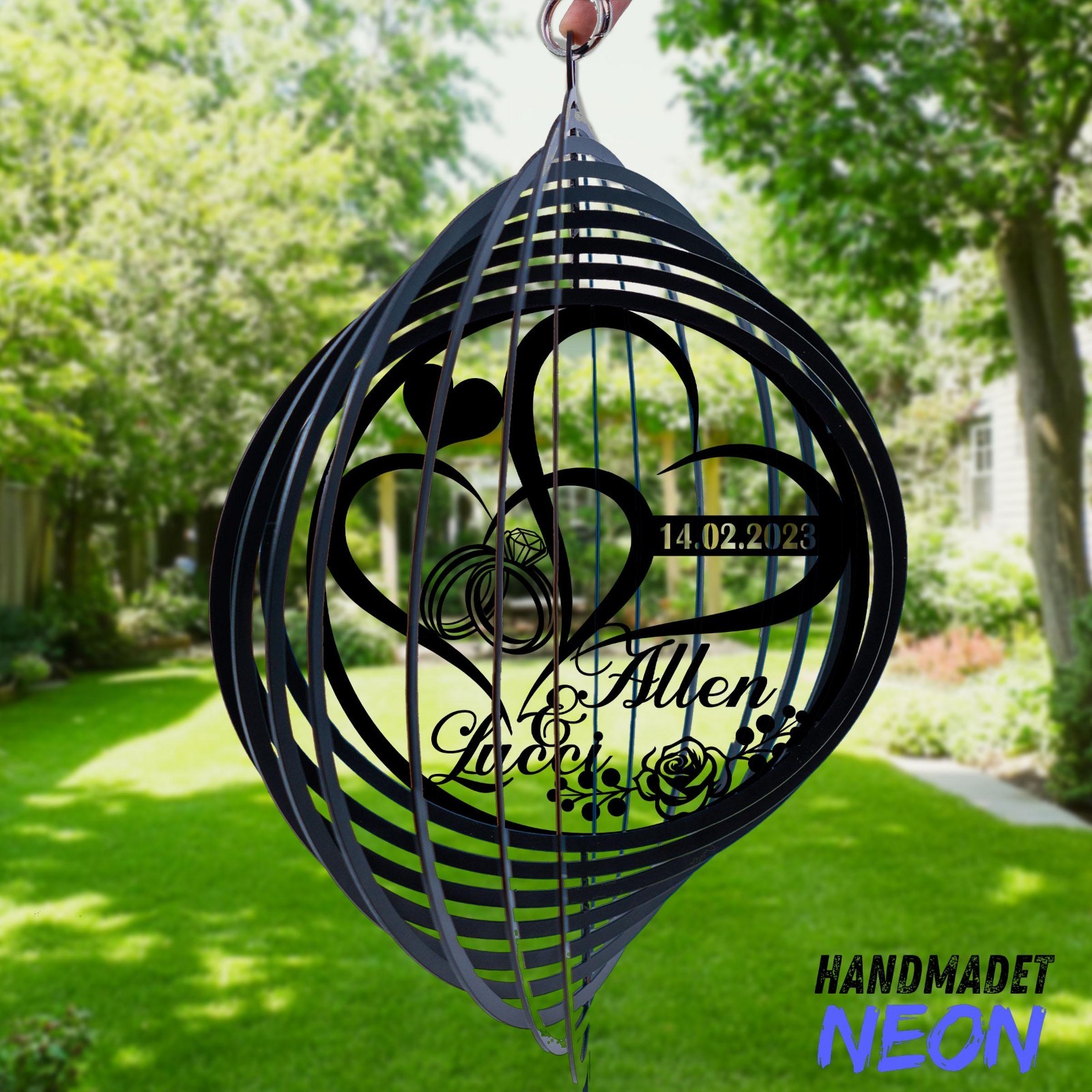 Personalized Couple Rings Wind Spinner, Custom Anniversary Gift Decor gallery