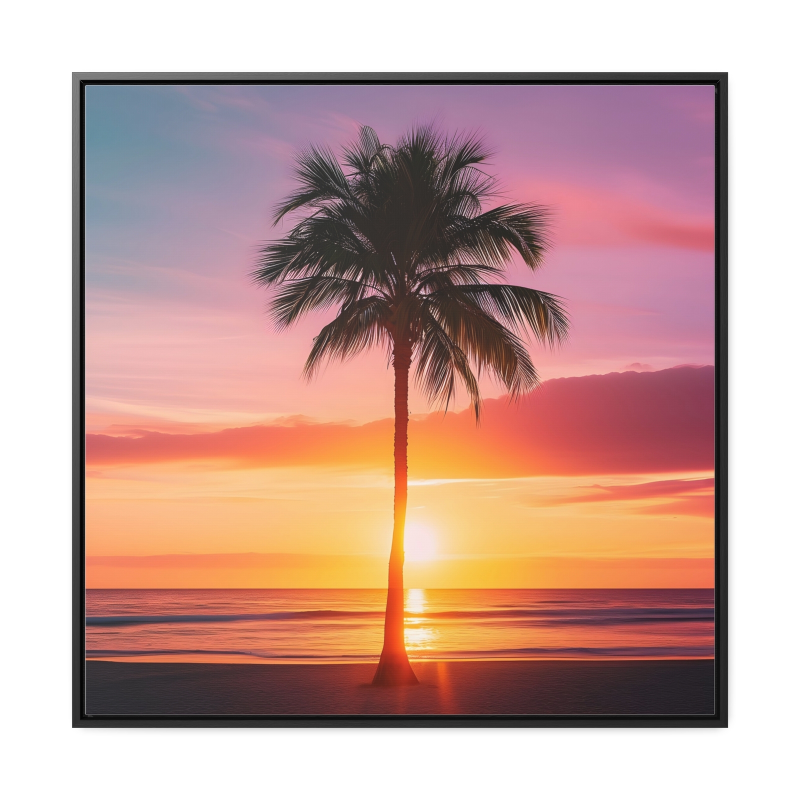 Translucent Sunset Palm Tree Square Canvas Wrap gallery