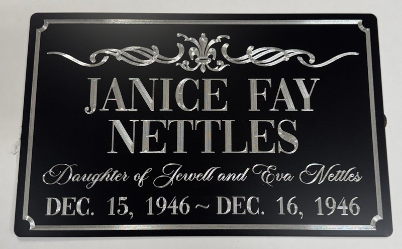 Engraved Custom Memorial Grave Marker Diamond Etched Black Metal Sign 15x9.5 gallery