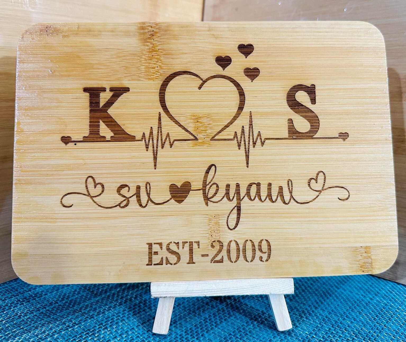 Engraved Couple Personalized Monogram EST year on Bamboo board Desk Decoration gallery