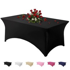 Table Cloth Black 6FT Spandex Tablecloth for Rectangle Fitted Table Cloths St…