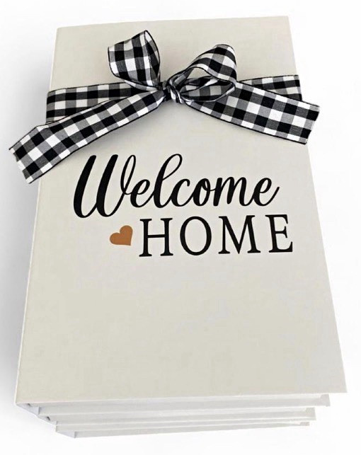 Decorative Book Stack "Welcome Home" "Sweet Home" White/Black Gingham FH-12 gallery