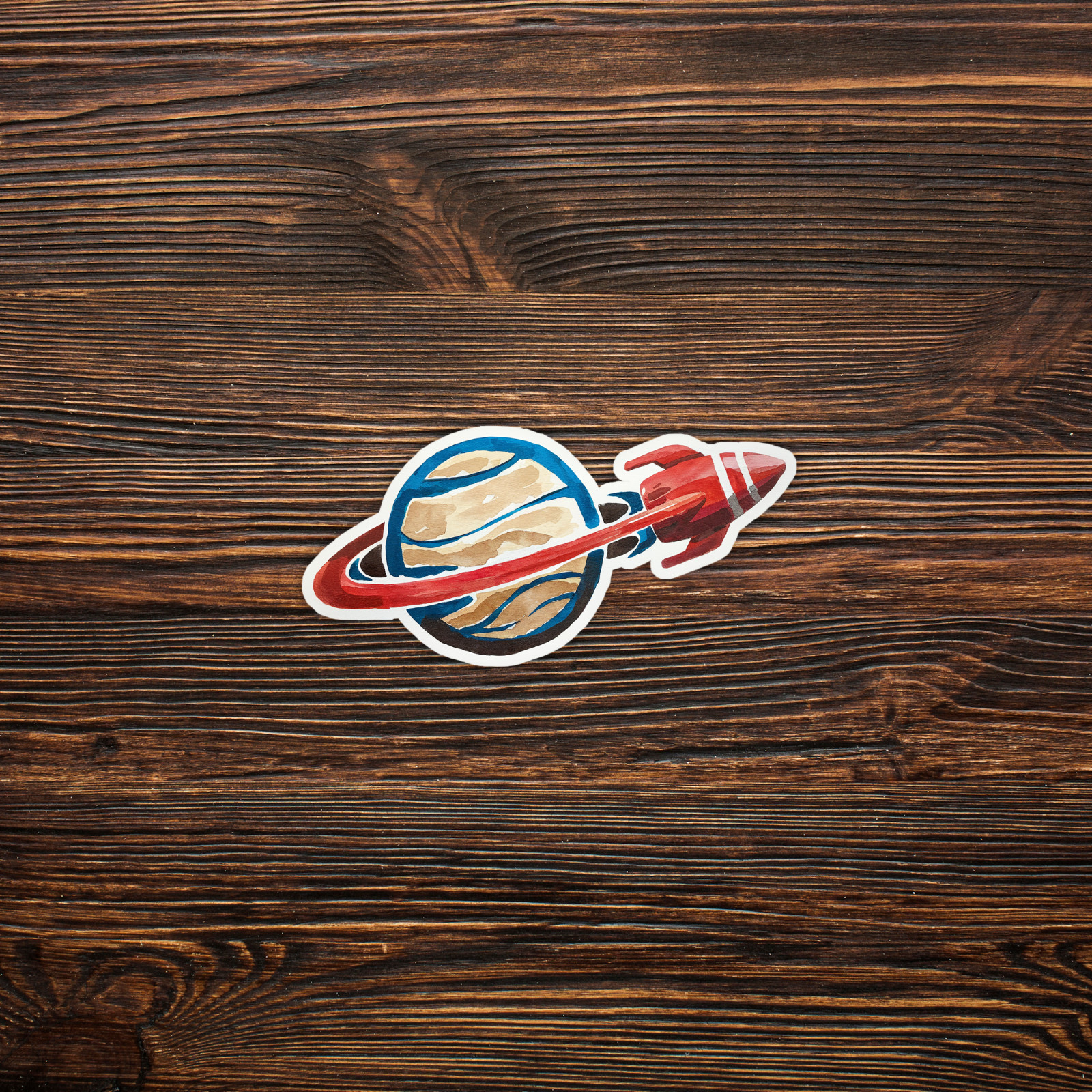 Retro Rocket Ship Planet Sticker - Space Travel Vinyl Decal for Laptops & Cars # gallery