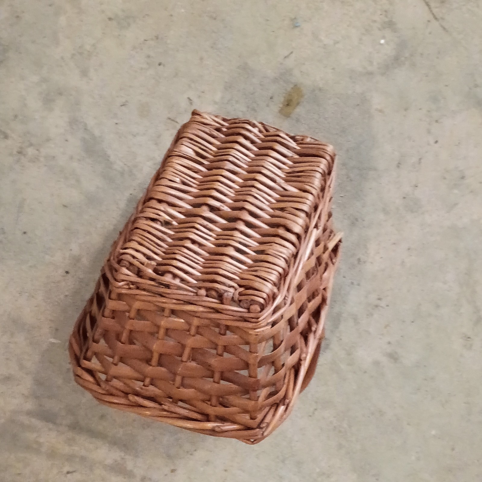 Brown Wicker Rectangular Handled Basket, Medium 15 qt Rustic Country Handmade gallery