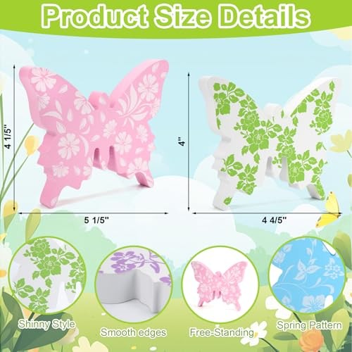 COCHIE Butterfly Spring Decorations for Home, Wooden Floral Print 4PCS gallery