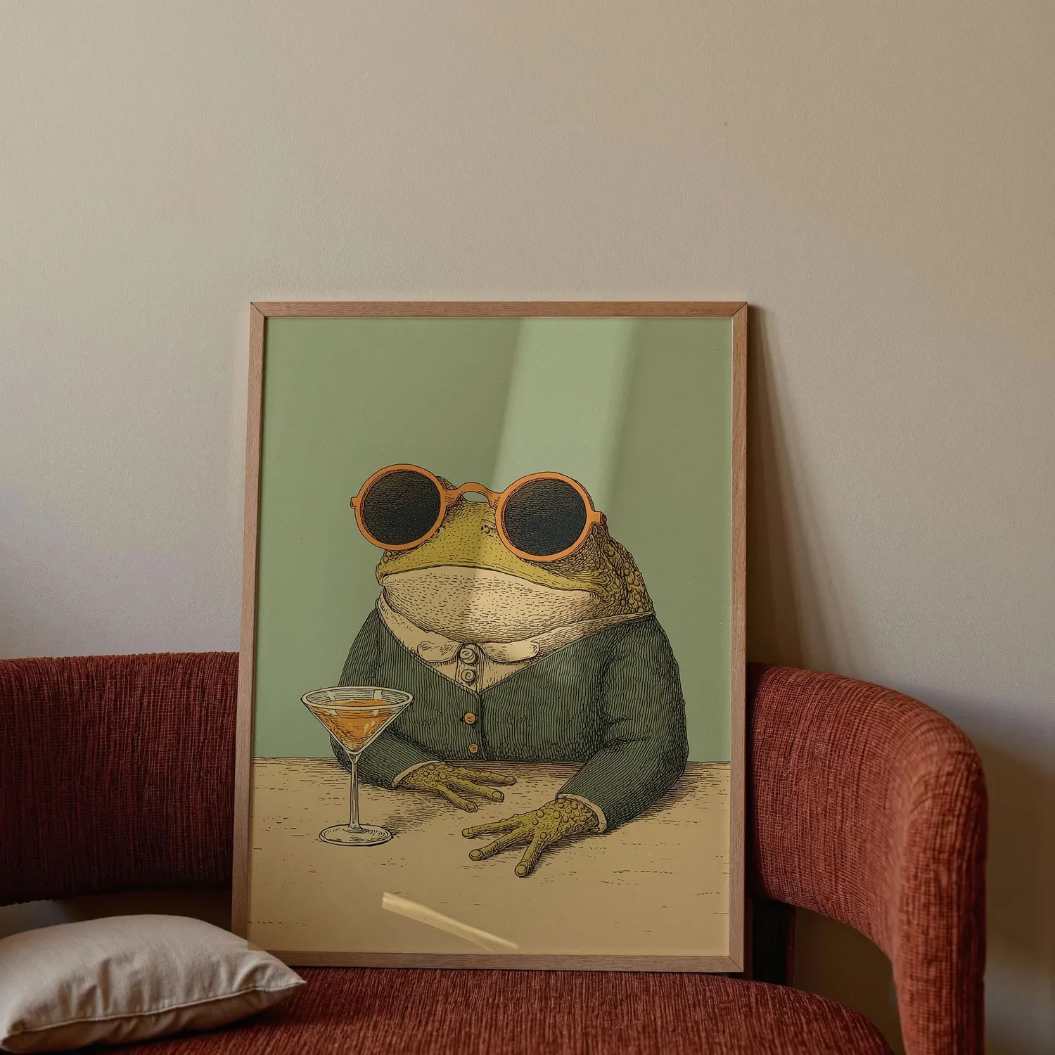Frog with Cocktail Poster, Whimsical Animal Wall Art Print gallery