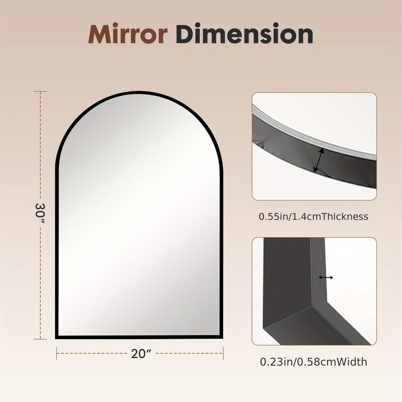 Large Bathroom Mirror Modern Matte Metal Frame Vanity Mirror with Arched Top gallery