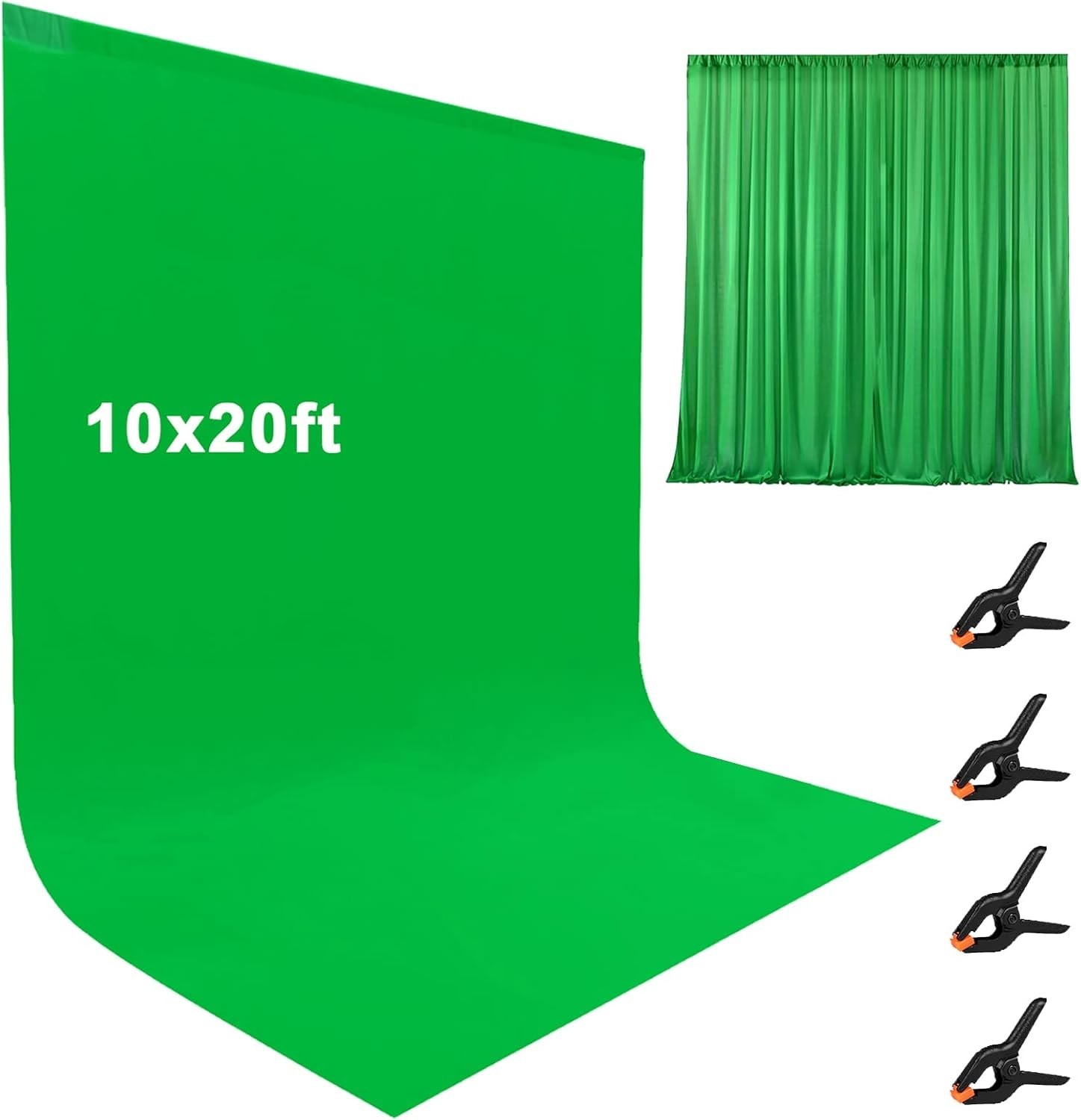 10X20ft Large Green Screen Backdrop, Two Rod Pocket Polyester Curtain w 4 Clamps gallery