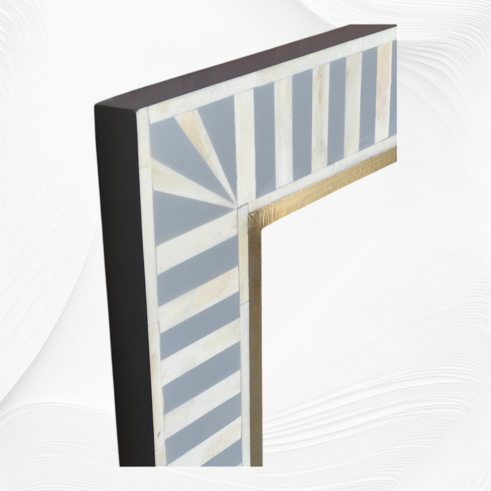 Handmade Brass Stripe Bone Inlay Mirror – Grey Wall Decor gallery