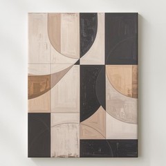 Intersecting Curves Abstract Canvasgeometric Black & Beige Art Wall Art